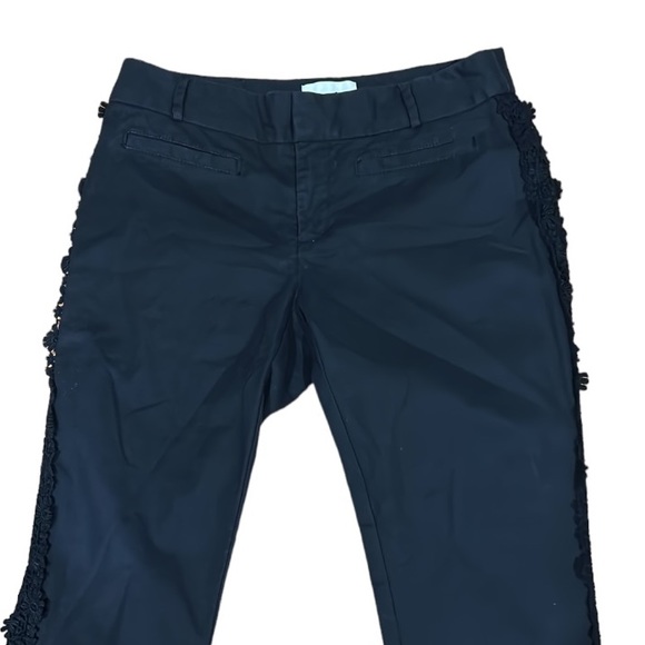 Anthropologie Elevenses Black Daisy Crochet Lace Trimmed Tuxedo Crop Pants - 6 - Picture 5 of 15